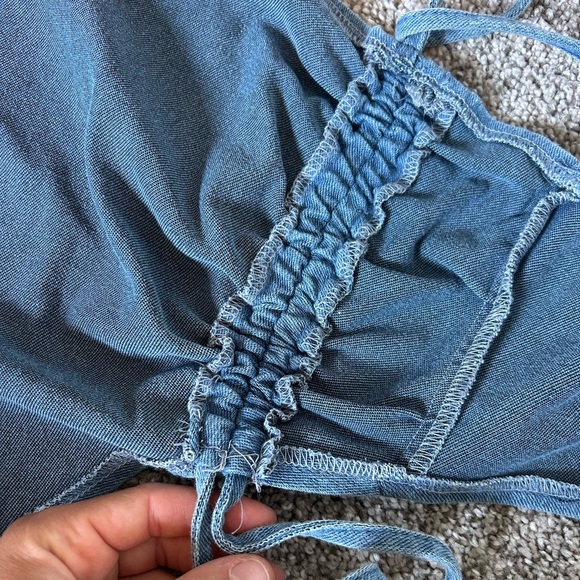 Blue Asymmetrical Denim Top with back zipper - Picture 4 of 6